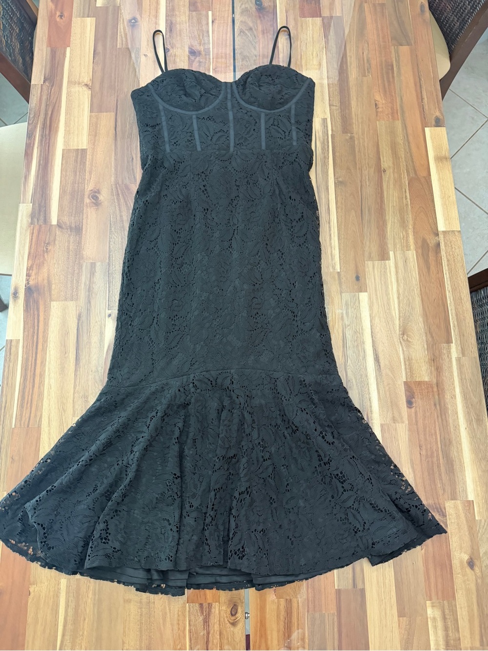NWT Lulus Sz XL Found Your Love Black Lace Trumpet Midi Dress Sweetheart Neck